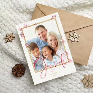 HOLIDAY PHOTO stylish botanical red gold joyful Card