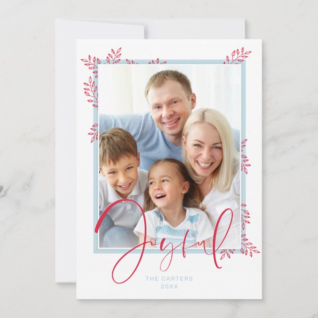 HOLIDAY PHOTO stylish leaves sprig red blue joyful (Front)