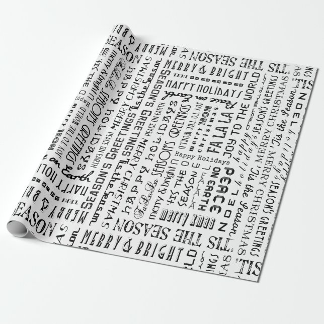 Holiday Phrases Typography Speciality Gift Wrap (Unrolled)
