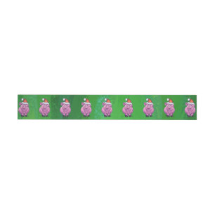 Holiday Pig in Santa Hat Pattern on Green Wraparound Address Label