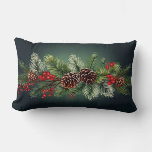 Holiday Pine And Holly Display Lumbar Cushion