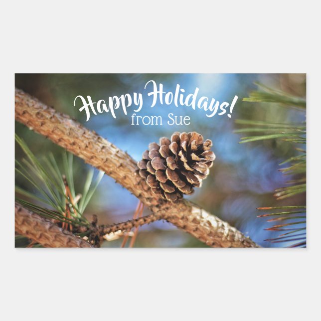 Holiday Pine Cone Custom Name Gift Tag Stickers (Front)