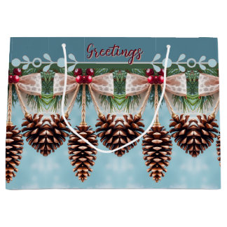 Holiday Pine Cone Large Gift Bag