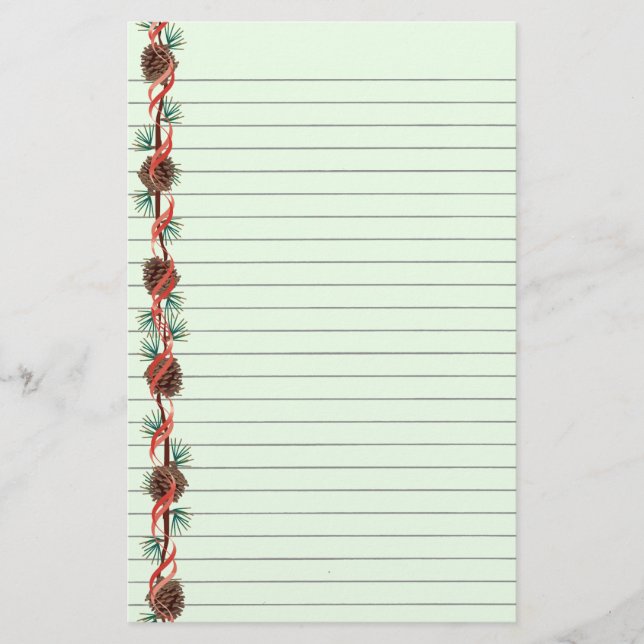 Holiday Pine Cone Lined Stationery (Front)