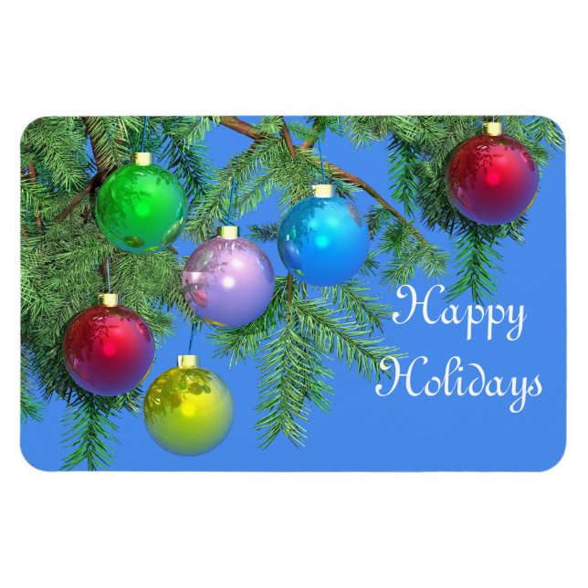 Holiday Pine on Blue Magnet (Horizontal)