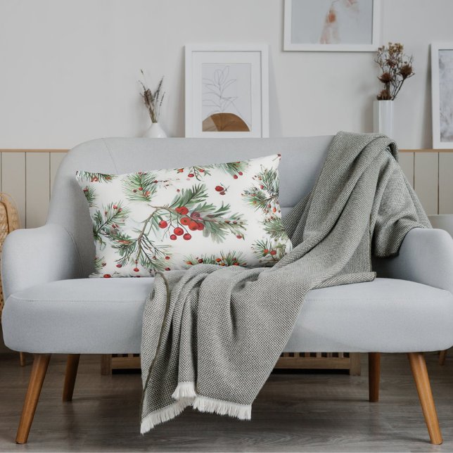 Holiday Pine & Red Berries Woodland Festive Pillow (Creator Uploaded)