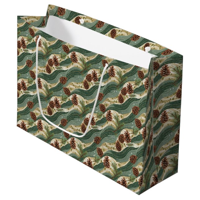 Holiday Pinecone Large Gift Bag (Front Angled)