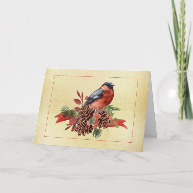 Holiday Pinecones with Bird Christmas Card (Front)