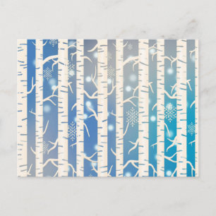 Holiday Pink and Blue Birch Tree with Snowflake  Postcard
