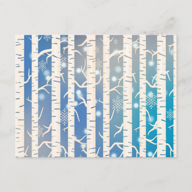 Holiday Pink and Blue Birch Tree with Snowflake  Postcard (Front)