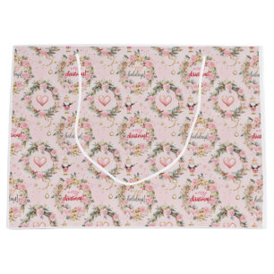 Holiday Pink Merry Nutcracker Beaux Custom Message Large Gift Bag