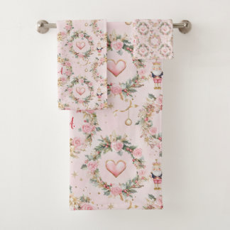 Holiday Pink Merry Nutcracker Beaux Custom Wreath Bath Towel Set