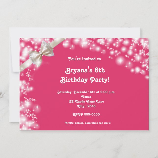 Holiday Pink with Bow Glitter Light Invitation (Front)