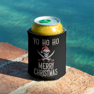 Holiday Pirate Yo Ho Ho Christmas Santa Boating Can Cooler
