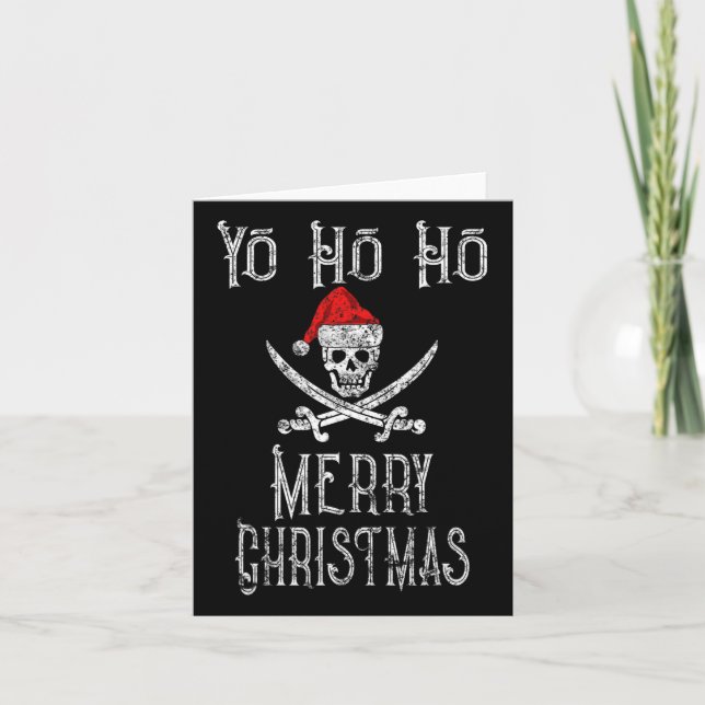 Holiday Pirate Yo Ho Ho Merry Christmas Santa Hat  Card (Front)