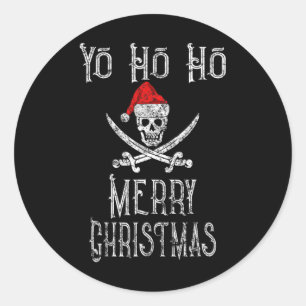 Holiday Pirate Yo Ho Ho Merry Christmas Santa Hat Classic Round Sticker