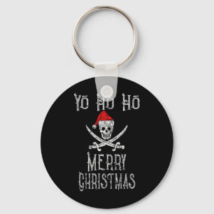 Holiday Pirate Yo Ho Ho Merry Christmas Santa Hat Key Ring