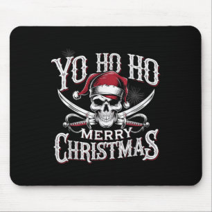 Holiday Pirate Yo Ho Ho Merry Christmas Santa Hat Mouse Pad