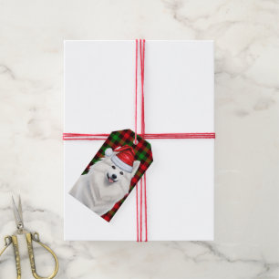 Holiday Plaid American Eskimo Dog Christmas Gift Tags