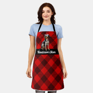 Holiday Plaid Bluetick Coonhound Dog Christmas Apron