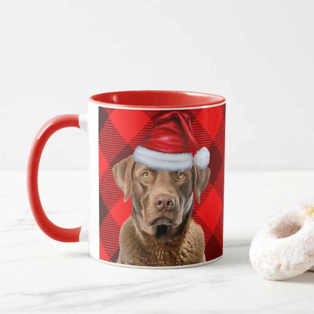 Holiday Plaid Chesapeake Bay Christmas Dog Mug (With Donut)