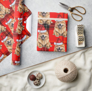 Holiday Plaid Chow Chow Santa Dog Christmas Wrapping Paper