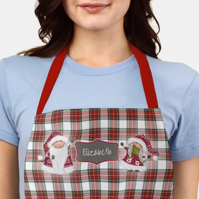 Holiday Plaid Christmas Monogrammed Apron (Christmas Holiday Baking Cooking Apron monogrammed with name. )