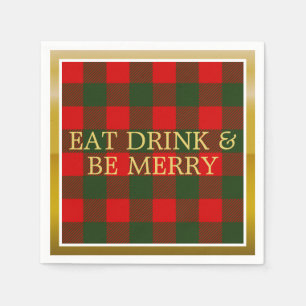 Holiday Plaid Eat Drink and Be Merry Paper Napkin