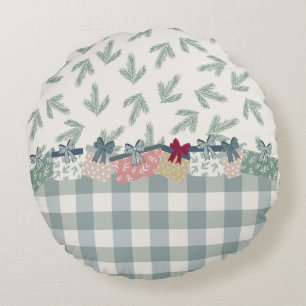 Holiday Plaid Gifts Christmas Pine Green Cute Round Cushion
