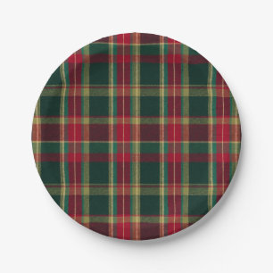 Holiday Plaid Green Red Gold Christmas Paper Plate