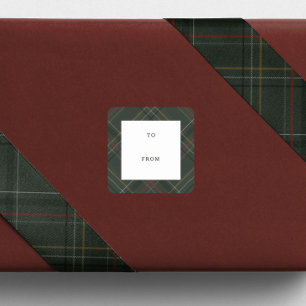 Holiday plaid hunter green to and from Christmas Square Sticker