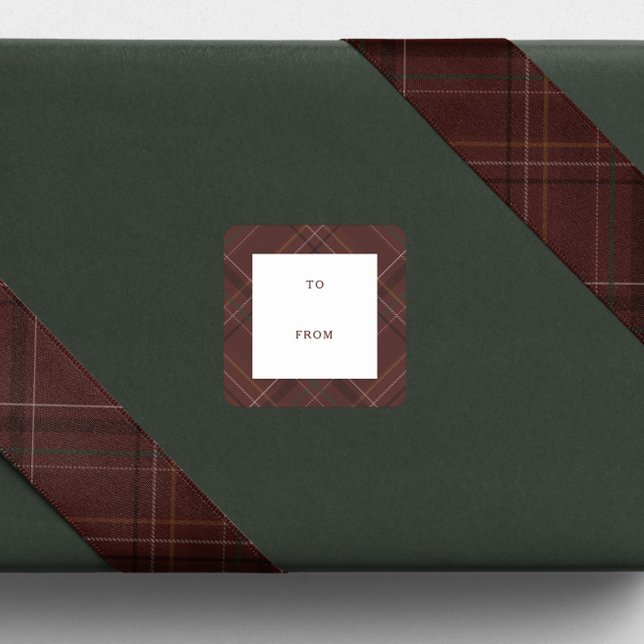 Holiday plaid maroon to and from Christmas gift Square Sticker (Creator Uploaded)