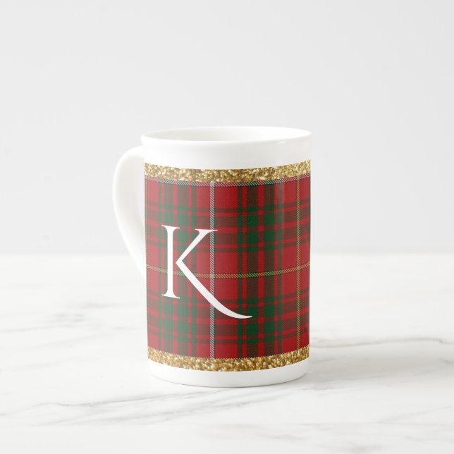 Holiday Plaid Monogrammed China Mug (Front Left)