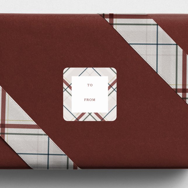 Holiday plaid neutral to and from Christmas gift Square Sticker (Creator Uploaded)