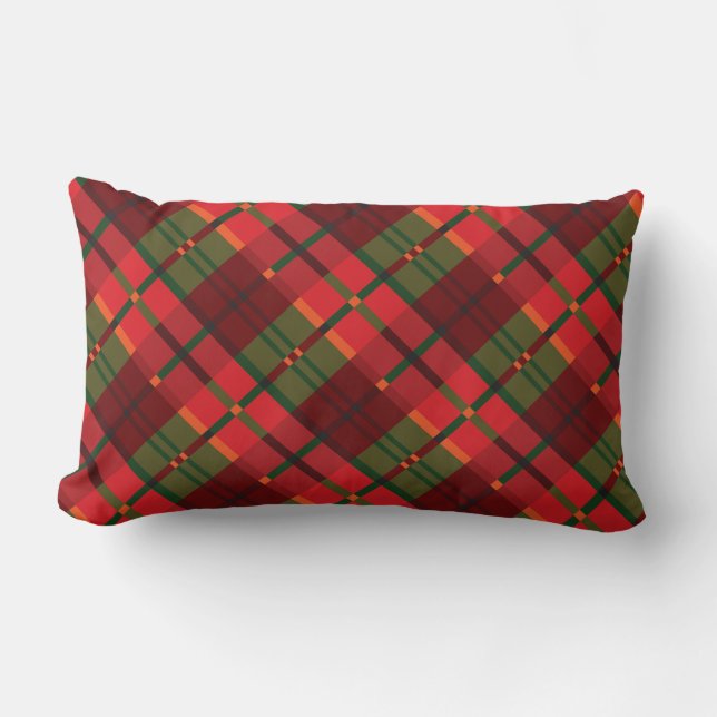 Holiday Plaid Pattern in Red and Green Lumbar Cushion (Front)