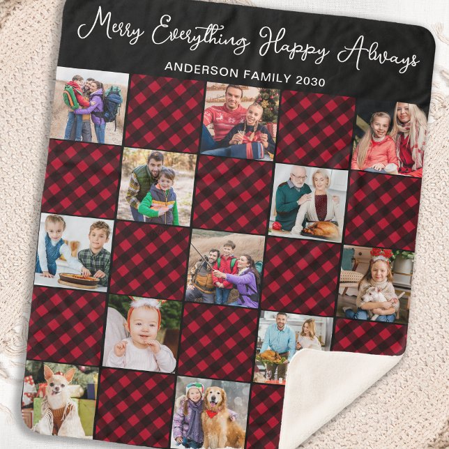 Holiday Plaid Personalised Unique 13 Photo Collage Sherpa Blanket (Creator Uploaded)