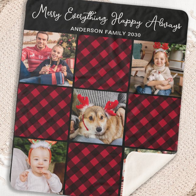 Holiday Plaid Personalised Unique 5 Photo Collage Sherpa Blanket (Creator Uploaded)
