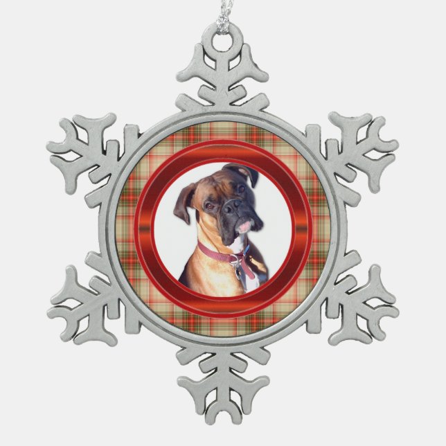 Holiday Plaid Photo Snowflake Ornament (Front)