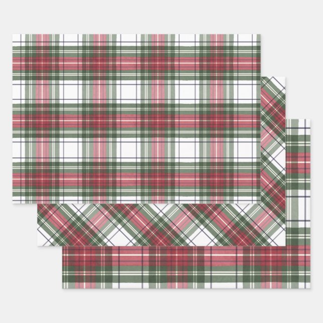 Holiday Plaid Red Green Wrapping Paper Sheets (Set)