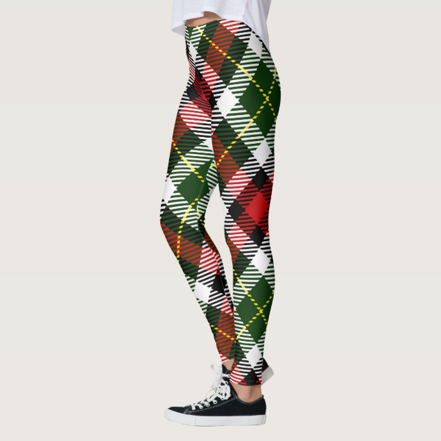 Holiday Plaid Red Green Yellow Classic Festive Leggings (Left)