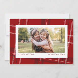 Holiday plaid red horizontal Christmas photo card