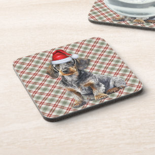 Holiday Plaid Wire Hair Dachshund Santa Dog Coaster