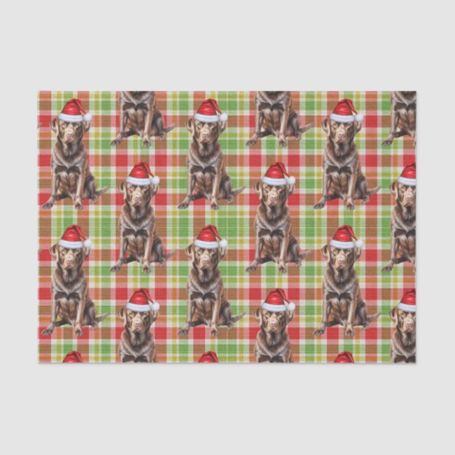 Holiday Plaid with Chocolate Lab Dog Christmas Tissue Paper (Front)