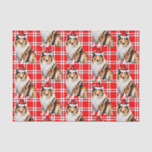 Holiday Plaid with Rough Collie Dog Christmas Tissue Paper