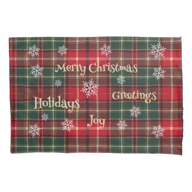Holiday plaid with snowflakes pillowcase (Front)