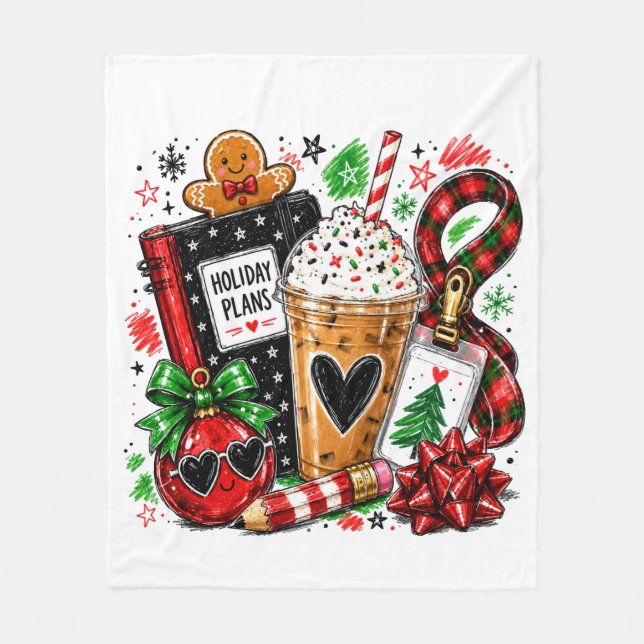 Holiday Plans & Coffee Fleece Blanket (Front)