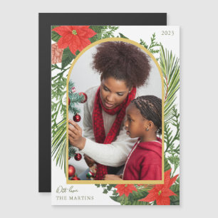 Holiday Poinsettia and Greenery Photo Magnet