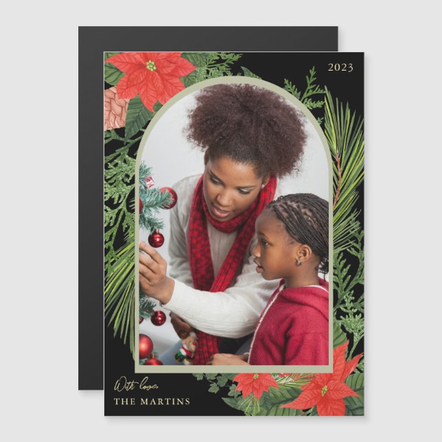 Holiday Poinsettia and Greenery Photo Magnet (Front/Back)
