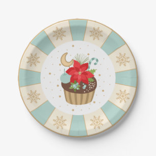 Holiday Poinsettia Cupcake Christmas Plate