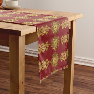  Holiday Poinsettia Custom Red Gold Stripe  Long Table Runner